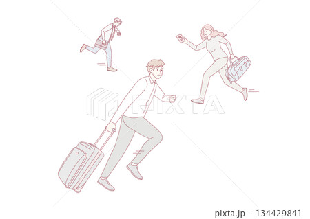 Anxious people run with baggage no miss plane Anxious people run with baggage no miss plane 134429841