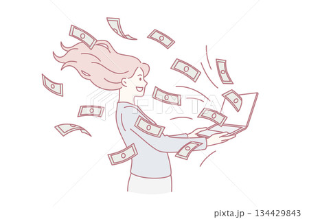 Earning and making money in internet concept. 134429843