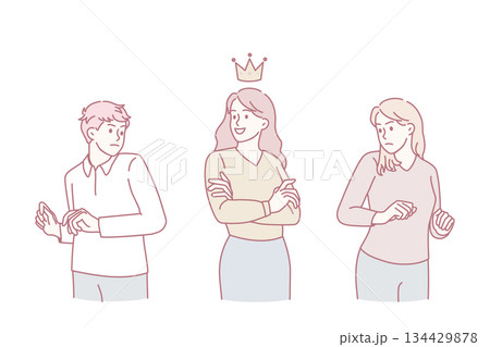 Jealous colleagues envy successful female coworker Jealous colleagues envy successful female coworker 134429878