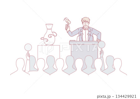 Man seller head auction with diverse buyers Man seller head auction with diverse buyers 134429921