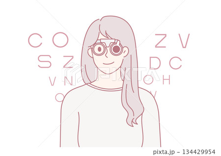 Woman in optical glasses check sight in clinic Woman in optical glasses check sight in clinic 134429954