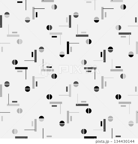 Monochrome geometric pattern featuring circles and rectangular lines for modern textile design, home decor, and professional packaging. Monochrome geometric pattern featuring circles and rectangular lines for modern textile design, home decor, and professional packaging. 134430144