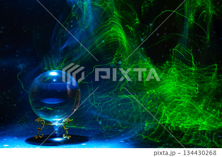 Abstract Cosmic Energy and Crystal Ball with Neon Light Trails 134430268