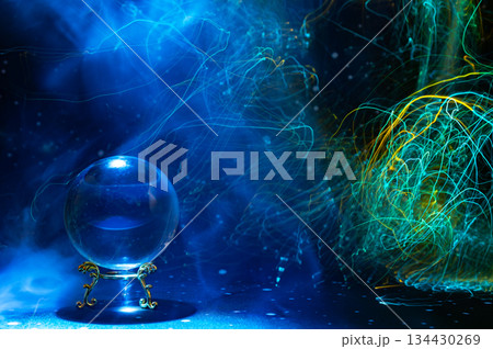 Abstract Cosmic Energy and Crystal Ball with Neon Light Trails 134430269