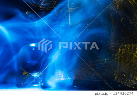 Abstract Cosmic Energy and Crystal Ball with Neon Light Trails 134430274