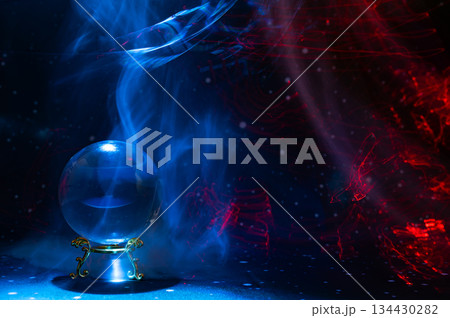 Abstract Cosmic Energy and Crystal Ball with Neon Light Trails 134430282