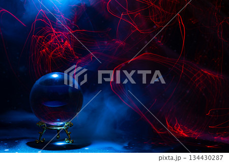 Abstract Cosmic Energy and Crystal Ball with Neon Light Trails Abstract Cosmic Energy and Crystal Ball with Neon Light Trails 134430287
