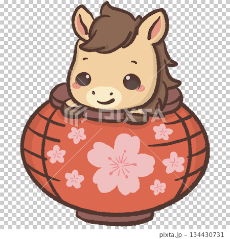 Cute kawaii chibi horse peeking out of sakura lantern pastel spring festival illustration smiling pony clipart for stickers cards nursery decor and digital use Cute kawaii chibi horse peeking out of sakura lantern pastel spring festival illustration smiling pony clipart for stickers cards nursery decor and digital use 134430731