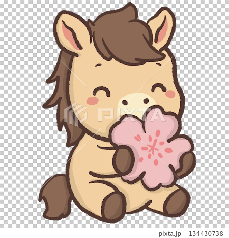 Cute kawaii chibi horse hugging sakura flower pastel spring illustration sweet smiling pony clipart for stickers planners cards nursery prints and digital projects Cute kawaii chibi horse hugging sakura flower pastel spring illustration sweet smiling pony clipart for stickers planners cards nursery prints and digital projects 134430738