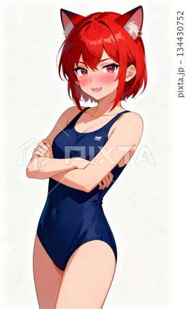 赤髪　スク水　ツンデレ女の子 134430752