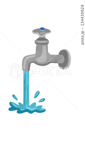 水を出しっぱなしの蛇口 水彩風手描きベクターイラスト 水を出しっぱなしの蛇口 水彩風手描きベクターイラスト 134430929