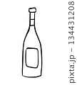 Hand Drawn Wine Bottle Line Illustration. Minimal Black and White Alcohol Beverage Sketch, Simple Doodle Bottle Icon with cork. Menu Design, Winery Branding, Labels and Packaging, celebration 134431208