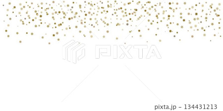 Gold star confetti border isolated on white background. Festive Holiday backdrop vector graphic elements. Falling stars illustration. Celebration design. New Year, Christmas invitations, banner, cards Gold star confetti border isolated on white background. Festive Holiday backdrop vector graphic elements. Falling stars illustration. Celebration design. New Year, Christmas invitations, banner, cards 134431213