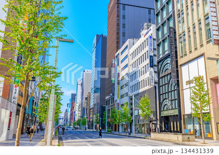 東京　中央区　銀座の都市風景　銀座一丁目交差点付近 134431339
