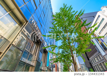 東京 中央区 銀座の都市風景 銀座一丁目交差点付近 東京 中央区 銀座の都市風景 銀座一丁目交差点付近 134431343