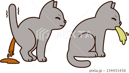 Cartoon cat vomiting and diarrhea Cartoon cat vomiting and diarrhea 134431438