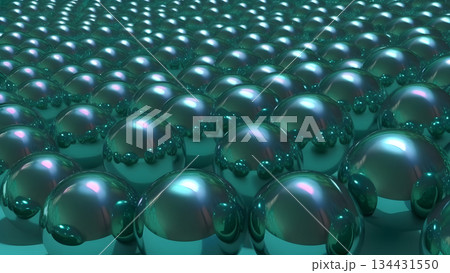 A sea of shimmering turquoise Glass marbles, full-frame background, neural network generated image 134431550
