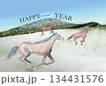 雪の草原を駆ける馬　2026英賀詞あり 134431576