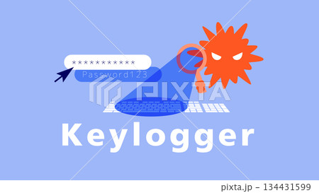 キーボード入力を盗み見るキーロガーのサイバーセキュリティイラスト 134431599