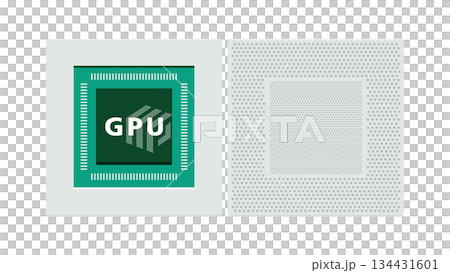 AI計算を支えるGPUパッケージの表裏構造イラスト AI計算を支えるGPUパッケージの表裏構造イラスト 134431601