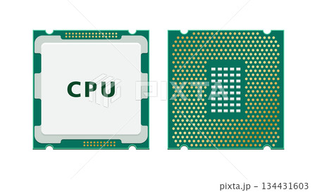 コンピューターで使われるCPUの構造を示した表裏イラストのイラスト素材 [134431603] - PIXTA