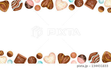 手書きの水彩チョコ詰め合わせ背景フレーム・コピースペース 134431833