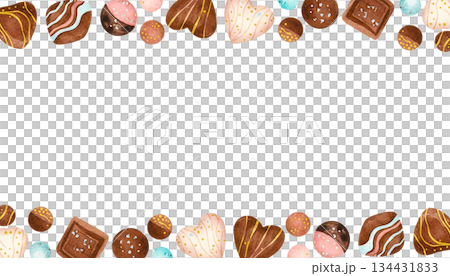 手書きの水彩チョコ詰め合わせ背景フレーム・コピースペース 134431833