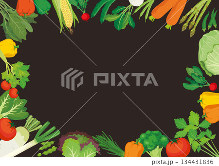 野菜 フレーム 黒板風 背景 横長  囲み 134431836