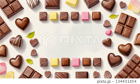 水彩風バレンタインチョコレートの詰め合わせフレーム・背景素材 水彩風バレンタインチョコレートの詰め合わせフレーム・背景素材 134431854