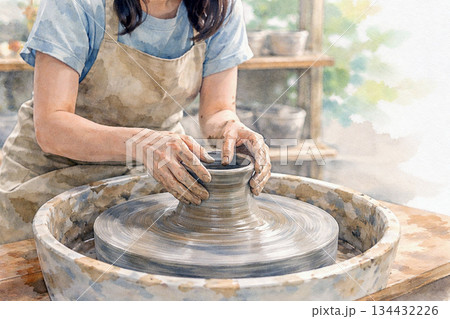 初夏の陶芸教室（手元クローズアップ） 134432226