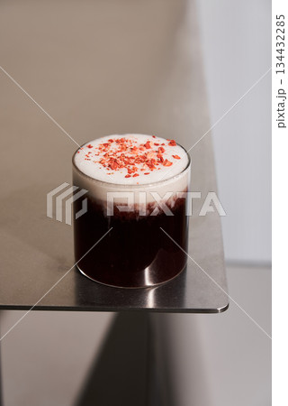 Honeyinfused Layered Coffee Drink, Decorative Honey Rosemary Latte With Textured Milk And Foam Details 134432285