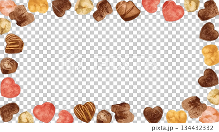 北欧風の可愛いお菓子とハートのチョコの飾り枠コピースペース 北欧風の可愛いお菓子とハートのチョコの飾り枠コピースペース 134432332