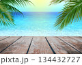 Tropical Ocean View With Wooden Table 134432727