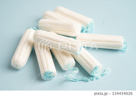 Menstruation cycle with sanitary cotton tampon for woman hygiene and protection. 134434026