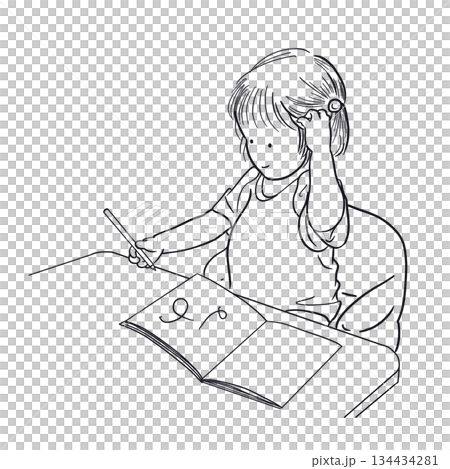 お絵描きを楽しむ子どもの線画|Child enjoying drawing line art お絵描きを楽しむ子どもの線画|Child enjoying drawing line art 134434281