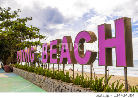 Pink Patong Beach lettering name welcome city sign in Thailand. Pink Patong Beach lettering name welcome city sign in Thailand. 134434304