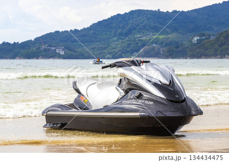Jet ski jetski and turquoise blue water Patong Beach Thailand. 134434475