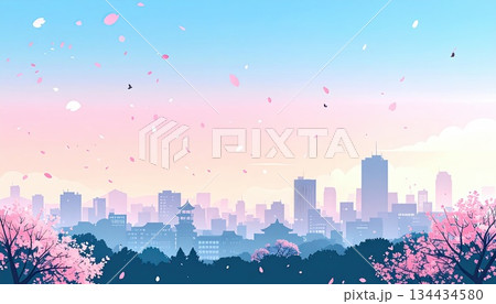 《AI画像》桜が舞い散る春の都市風景 134434580