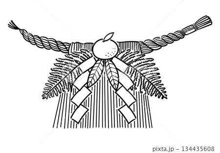 しめ縄（大黒〆）のイラスト（線画・白バック） 134435608