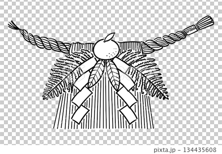 しめ縄（大黒〆）のイラスト（線画・白バック） 134435608