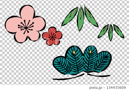 松竹梅のしめ縄（輪飾り）のイラスト 134435609