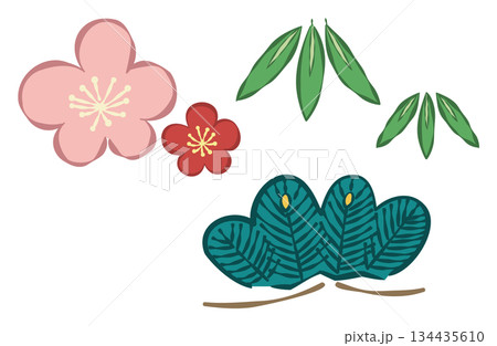 松竹梅のしめ縄(輪飾り)のイラスト 松竹梅のしめ縄(輪飾り)のイラスト 134435610