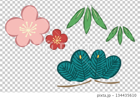 松竹梅のしめ縄(輪飾り)のイラスト 松竹梅のしめ縄(輪飾り)のイラスト 134435610