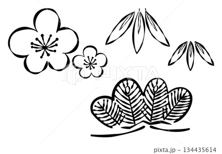 松竹梅のしめ縄（輪飾り）のイラスト 134435614