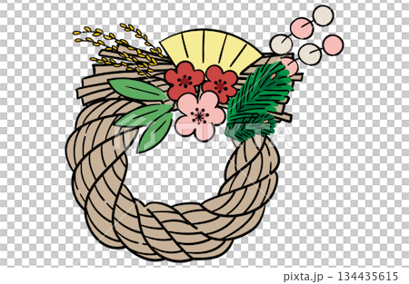 松竹梅のしめ縄（輪飾り）のイラスト 134435615