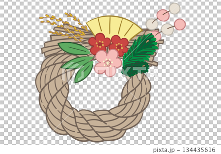 松竹梅のしめ縄（輪飾り）のイラスト 134435616