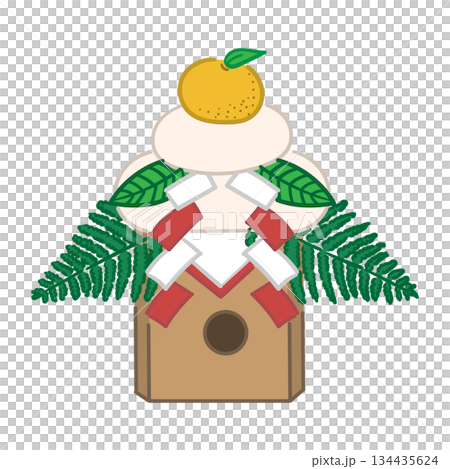 三方に乗った鏡餅のイラスト(カラー線) 三方に乗った鏡餅のイラスト(カラー線) 134435624