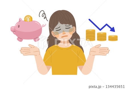 貯蓄したお金が減ってしまった女性のイラスト 134435651