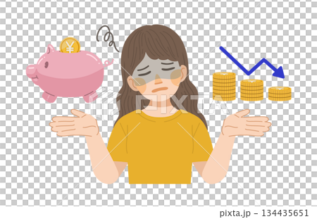 一幅描繪一位儲蓄減少的女性的插圖 134435651