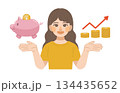 貯金が増えて笑顔になる女性のイラスト 134435652